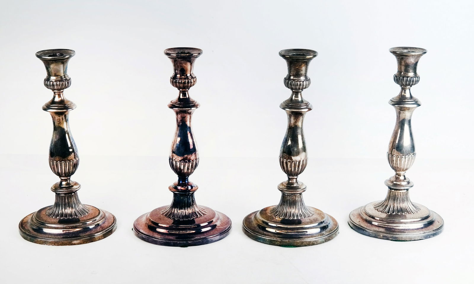 Set of 4 Silver Plate English Candlesticks (1 of 7)