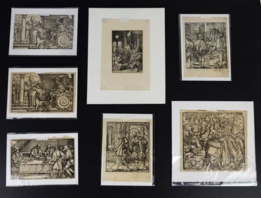 Group of 8 Woodcut Engravings on Laid Paper