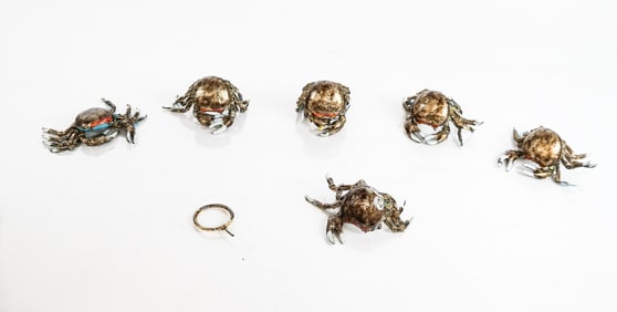 Group of Painted Bronze Crab Napkin Rings (6)