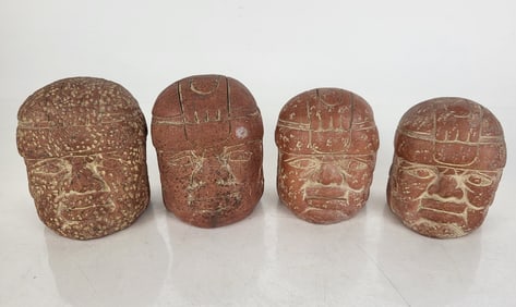 Four Mexican Red Clay Heads