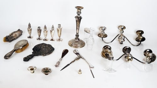 Group of Weighted Sterling Silver Articles (15)