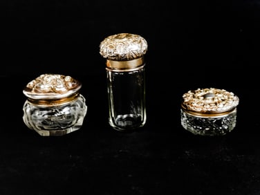 Three Silver and Glass Vanity Jars