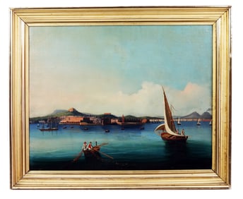 Italian School: Naples View - Oil Painting