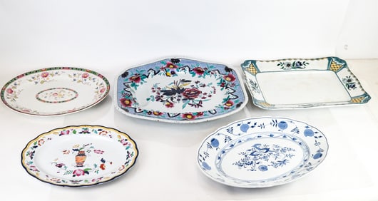 Antique Porcelain Polychrome Platters (5)
