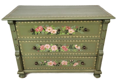 Floral-Painted Three-Drawer Chest