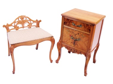 Belle Epoque Carved Side Table and Chair