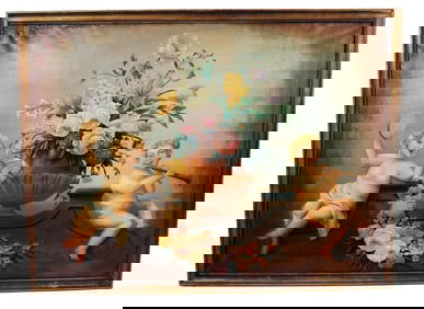 Floral & Cherubs Still Life - Oil Painting