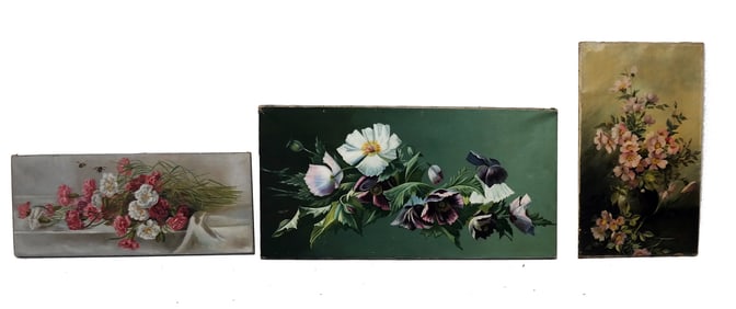 Three Unframed Floral Still Life Paintings
