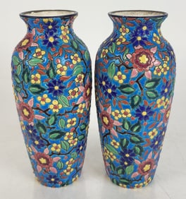 Pair of Emaux Longwy Vases