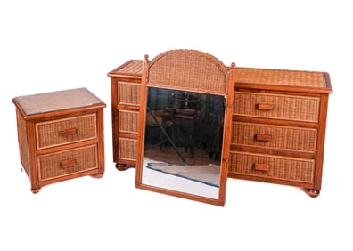 Group of Wicker and Pine Furniture