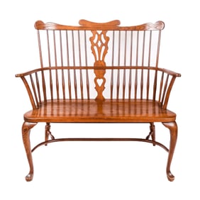 American Oak Windsor Settee
