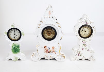 Three Victorian Porcelain Mantle Clocks