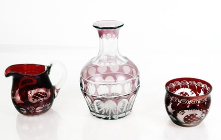 Three Cut Crystal Vessels Czech