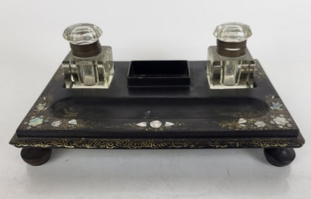 Victorian Inkwell w/ Mother-of-Pearl Inlay