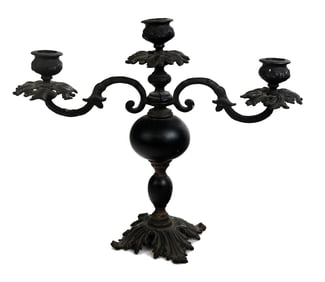 Cast Iron and Turned Wood Candelabra