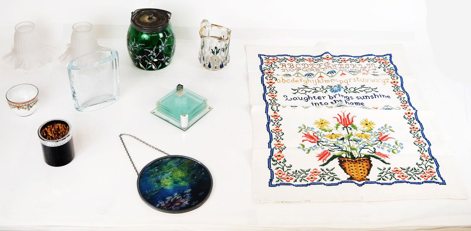 Group of Decorative Glassware & Sampler (1 of 11)