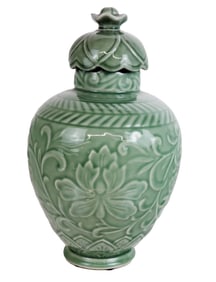 Asian Celadon Glazed Covered Vase