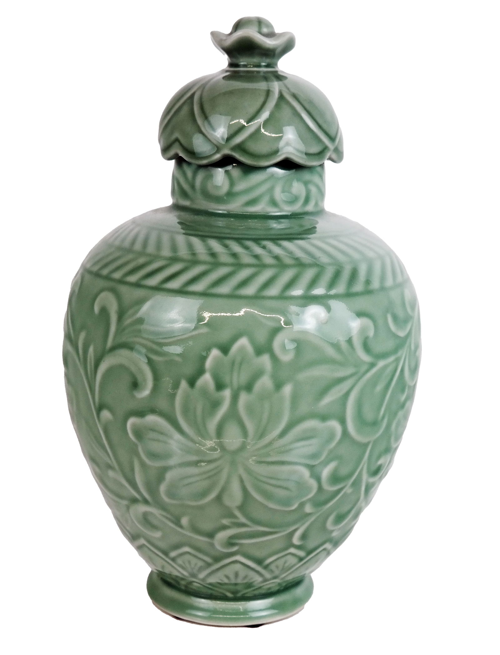 Asian Celadon Glazed Covered Vase (1 of 8)