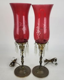 Pair of Etched Glass Table Lamps