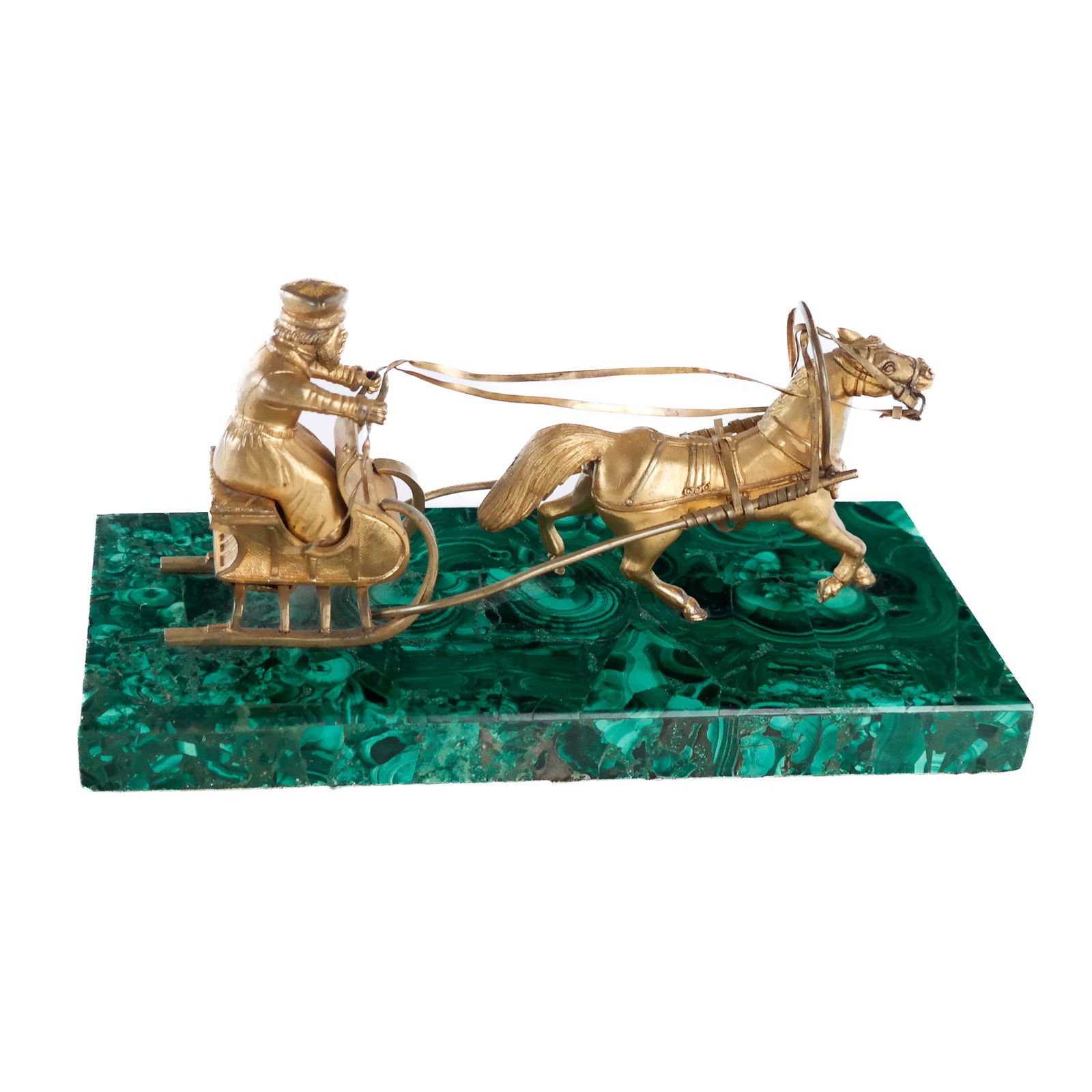 Bronze Dore Russian Troika on Malachite Base (1 of 9)