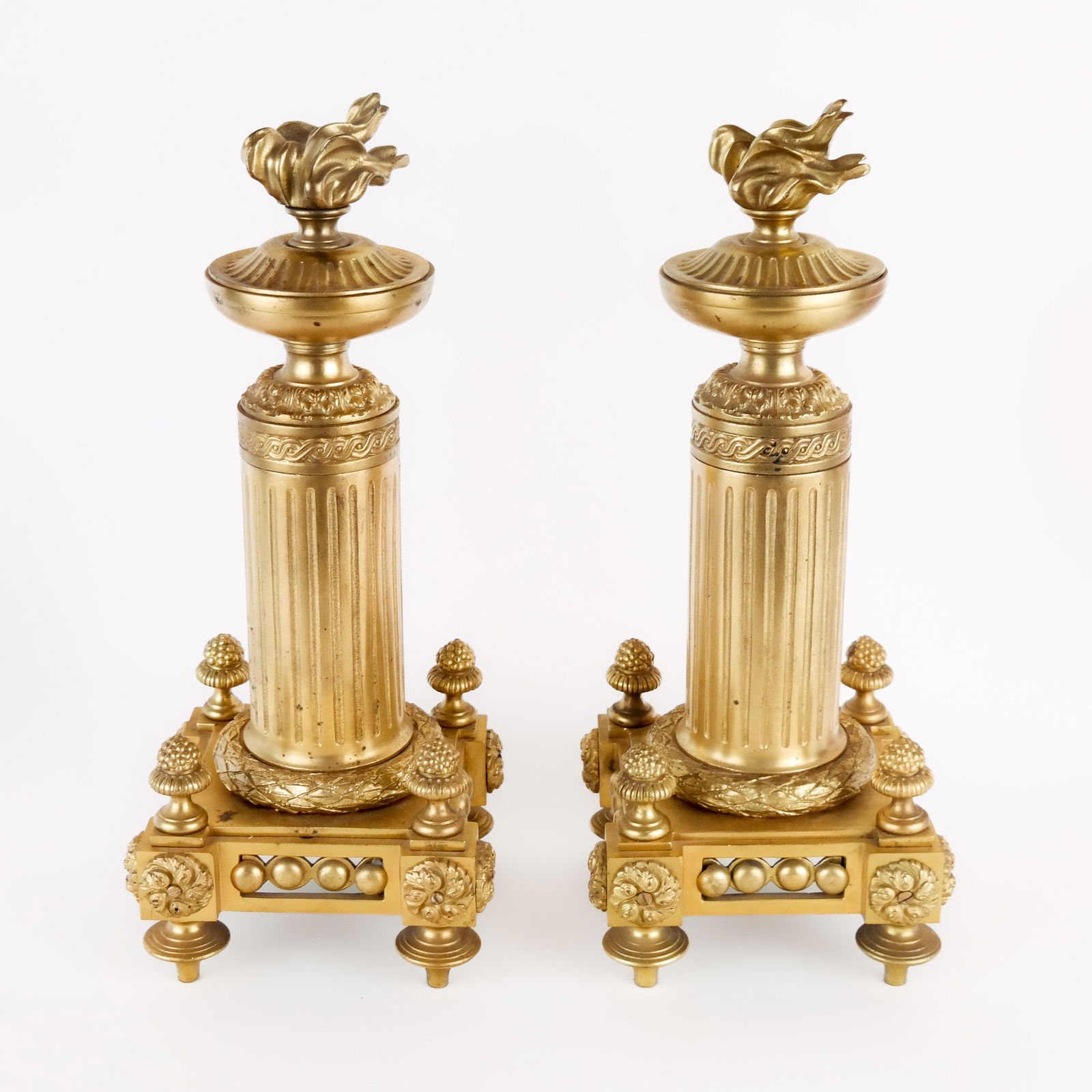 Pair of Bronze Dore Flame Chenets (1 of 9)