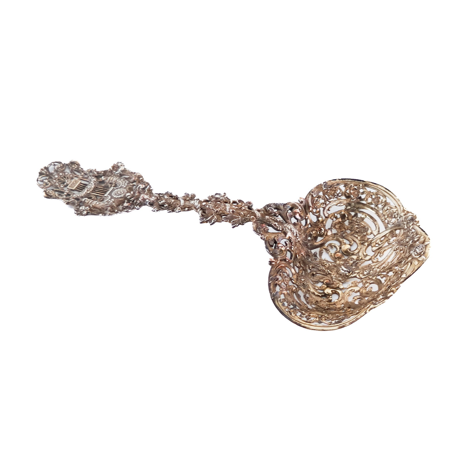 Tiffany & Co. Sterling Silver Bonbonniere: Tiffany & Company sterling silver rose decorated bon bon spoon, mark to base including T with scratch mark, 11 ozt. [12.5 "L] Property of an important NY philanthropic family. Condition reports and re