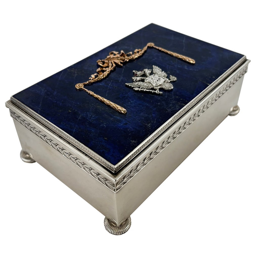 Faberge Silver, Gold & Lapis Lazuli Cigarette Case (1 of 13)