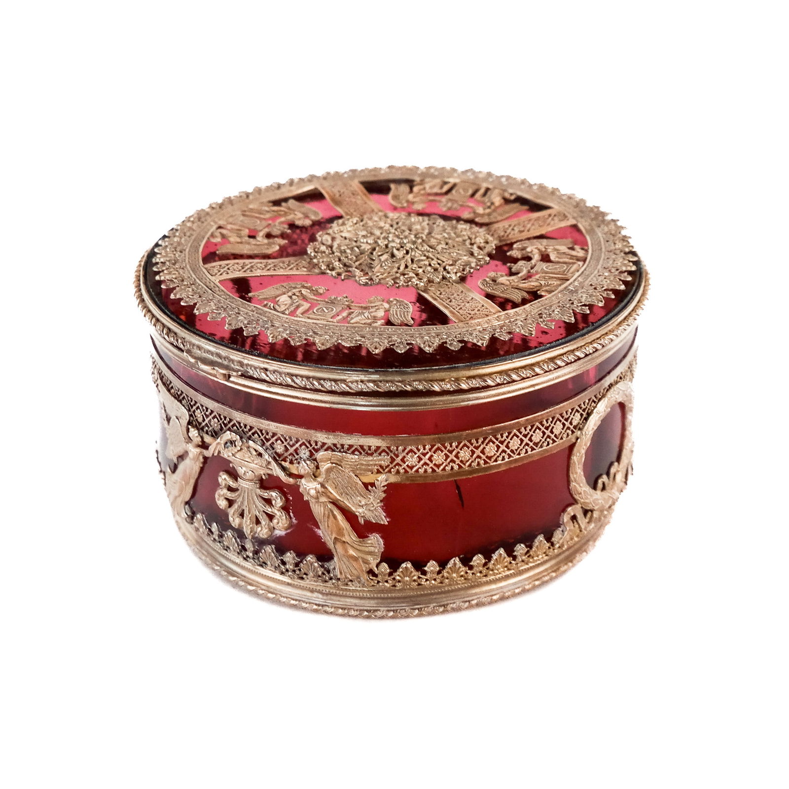 Ruby Glass Giltmetal Mounted Powder Box (1 of 10)