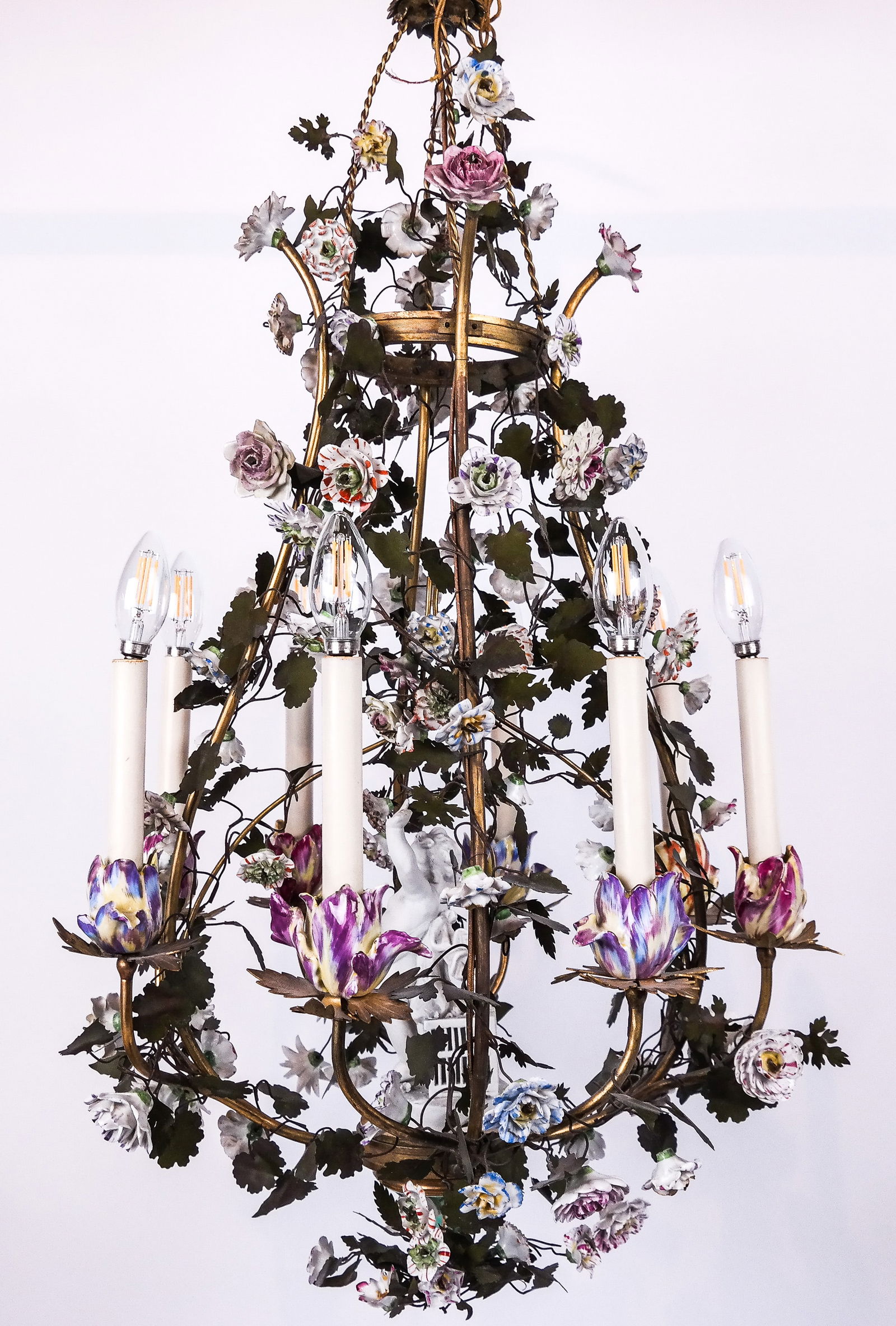 Floral Tole, Porcelain and Gilt Metal Chandelier (1 of 20)