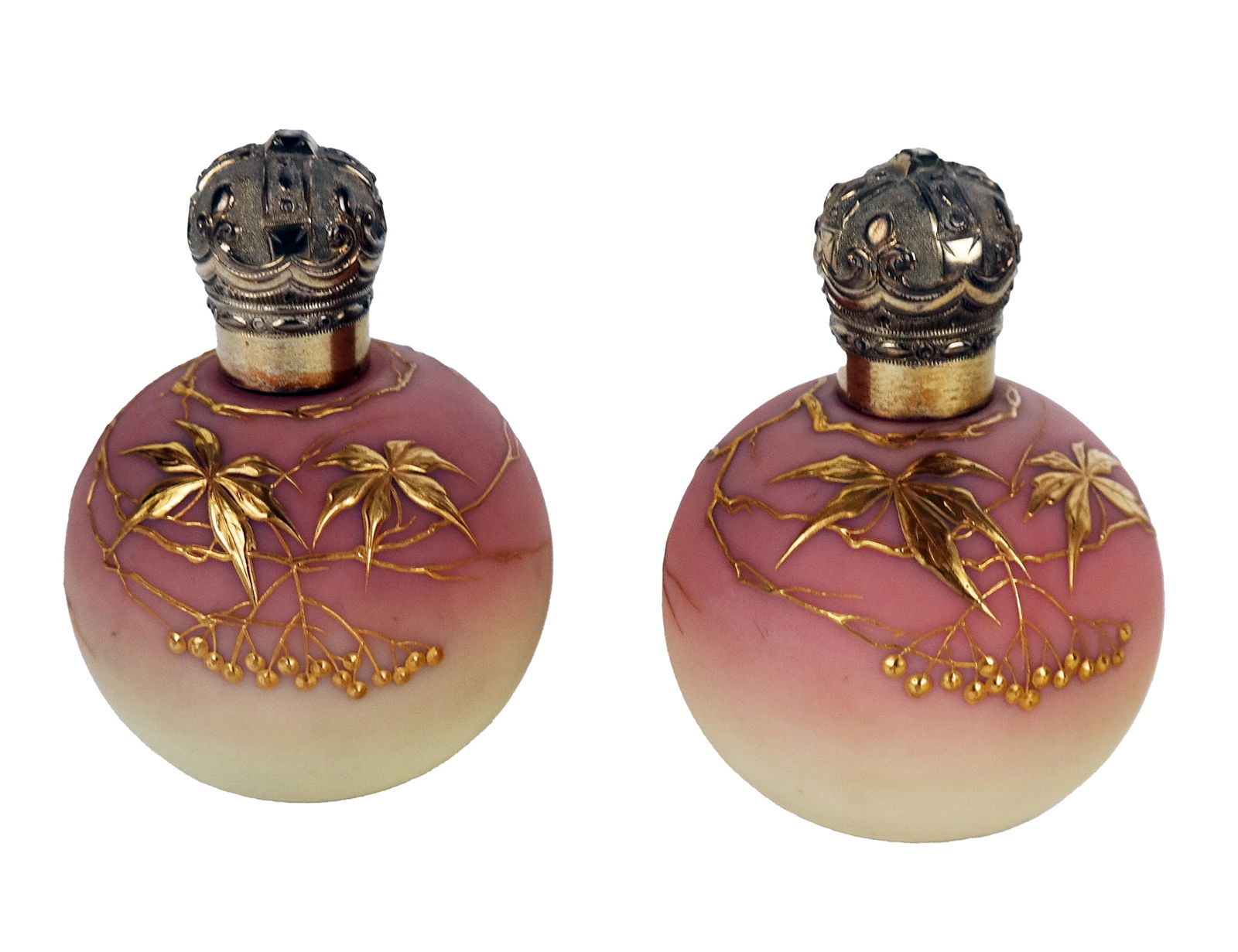 Pair of Opaline Glass & Sterling Perfumes (1 of 10)
