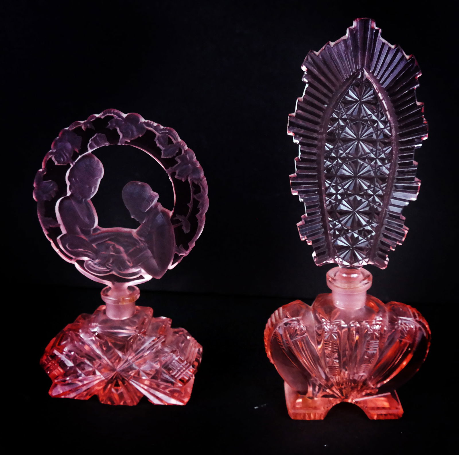 Matched Pair of Etched Crystal Perfume Bottles (1 of 10)