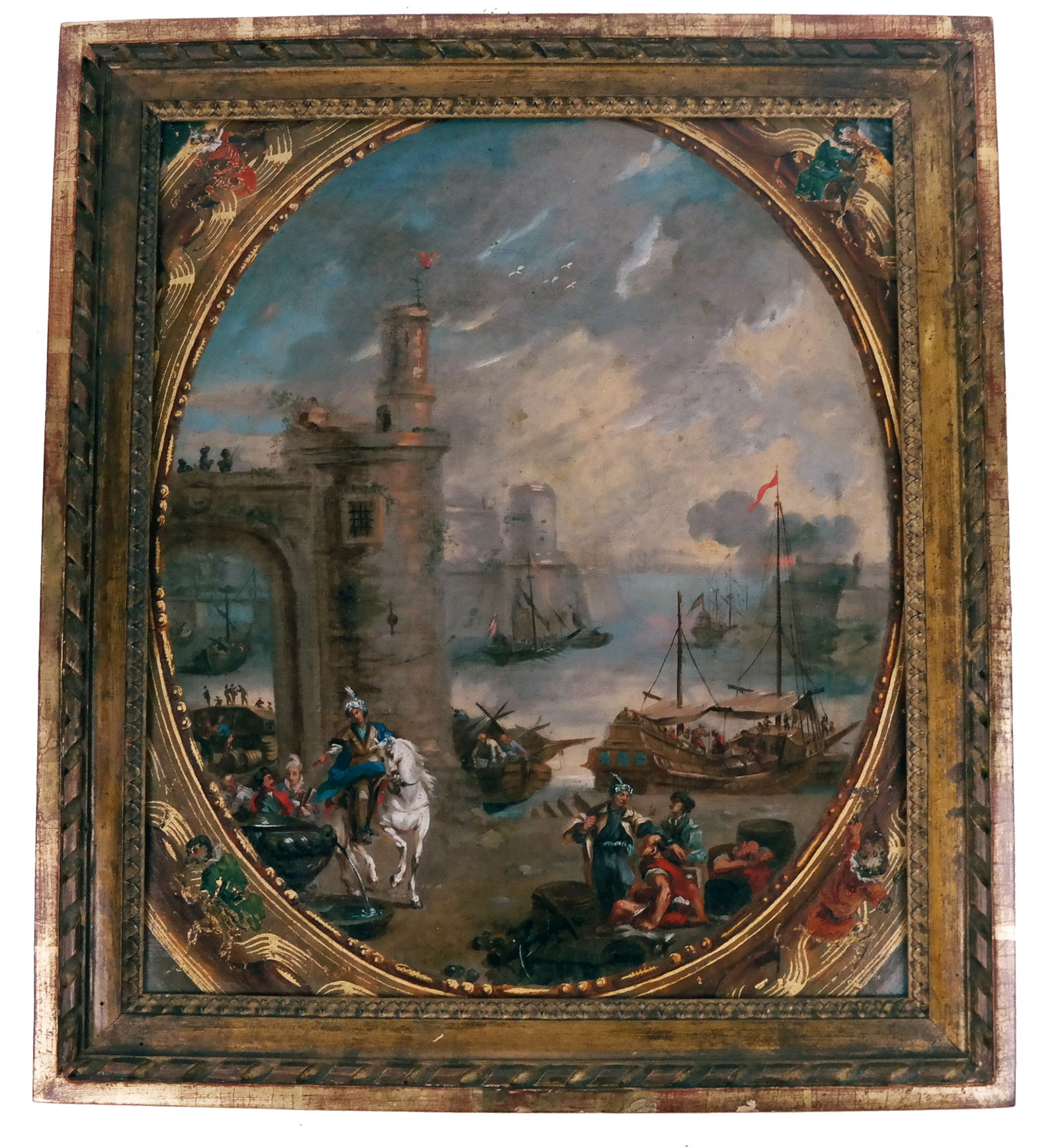 Middle Eastern Coastal Figural Scene Oil on Canvas (1 of 9)