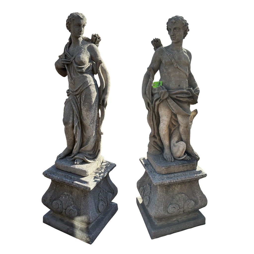 Pair Cement Allegorical Garden Statues (1 of 9)