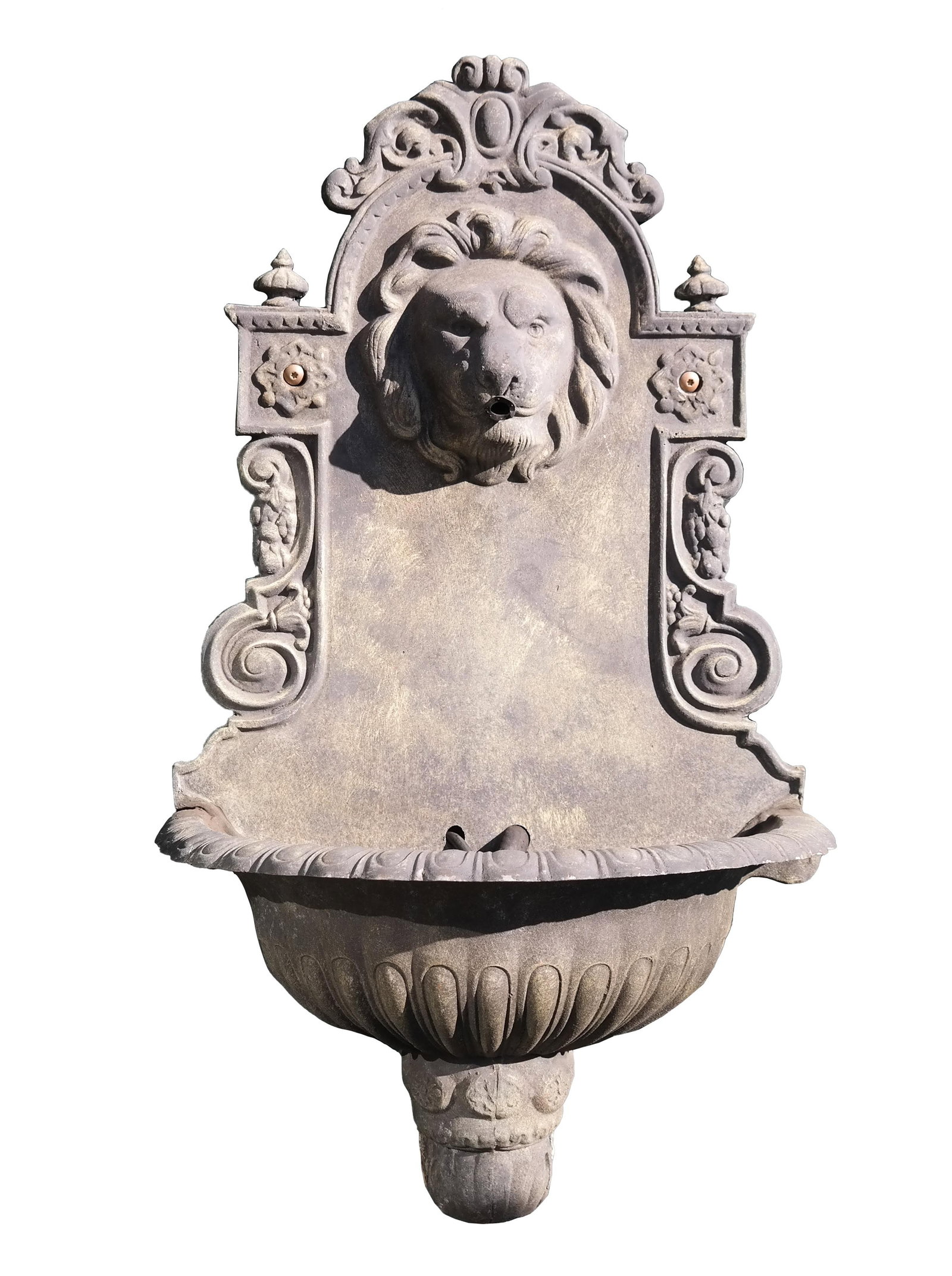 Neoclassical Aluminum Lavabo: Neoclassical aluminum lavabo with lionhead spout, 20th century. [33" H x 19" W x 9" D]. Property of an important NY philanthropic family.
