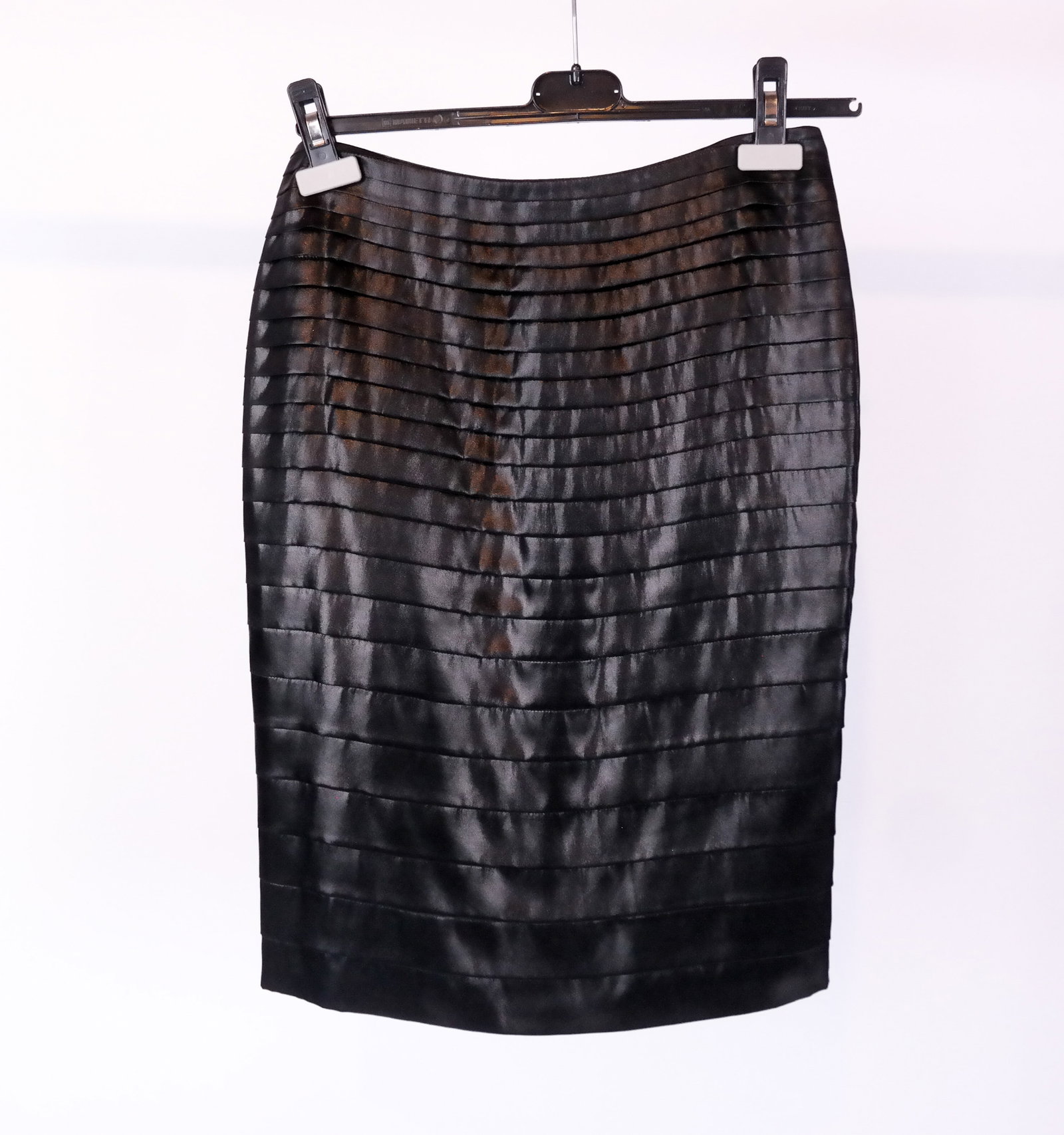 Armani Prive Ruffled Pencil Skirt: Armani Prive black ruffled pencil skirt in iridescent silk. Fully lined. [28" waist, 34" hip, 22.5" long]. Excellent condition. Property of an important NY philanthropic family. Condition reports and 
