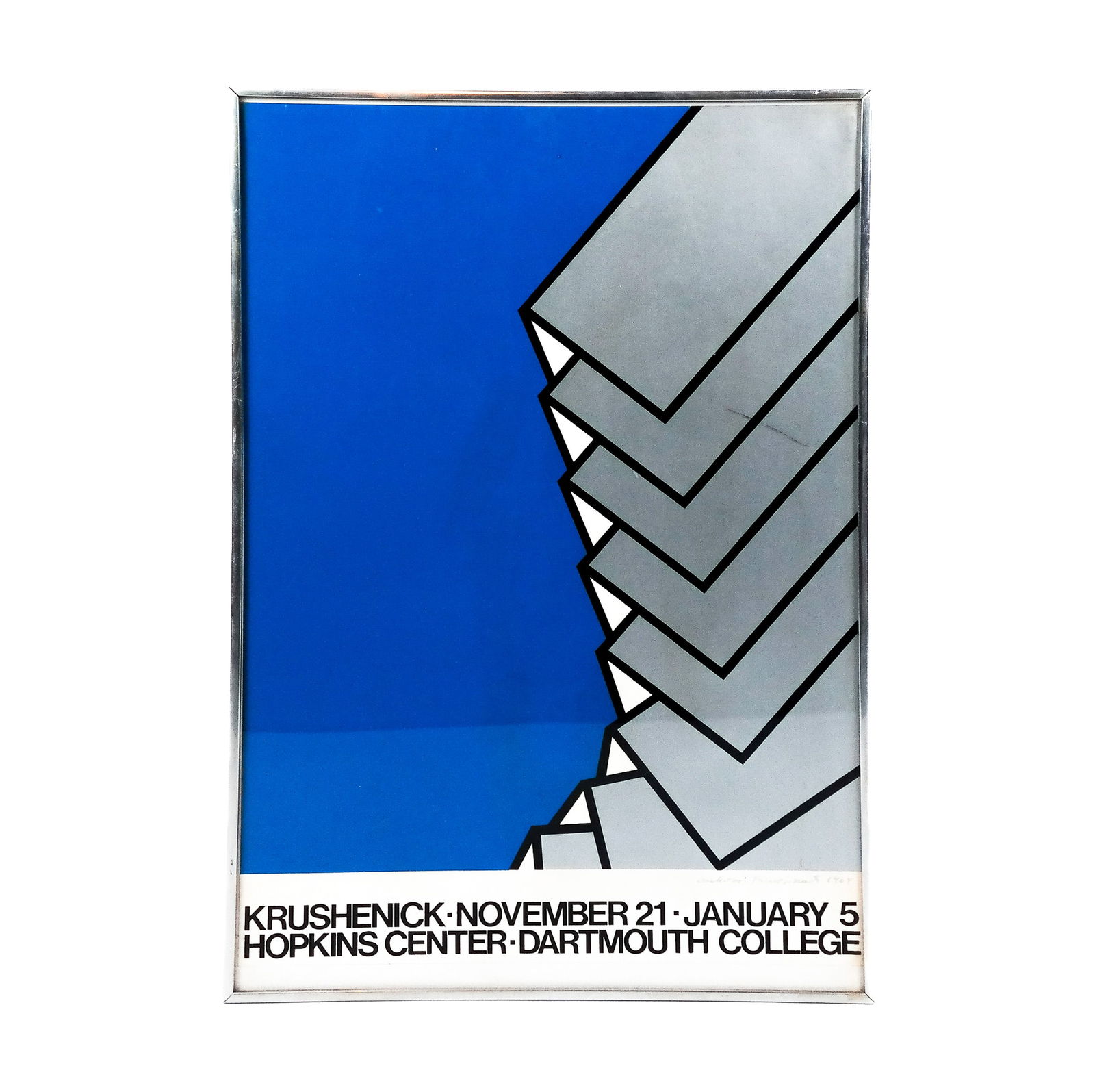Nicholas KRUSHENICK: Signed Poster: Nicholas Krushenick (American, 1929-1999) signed poster for Hopkins Center-Dartmouth College, signed lower right, dated 1969. [30.5" H x 20.5" W]. Slight stain lower right. Condition reports and reque