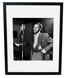 William GOTTLIEB: "Frank Sinatra" - Photograph: Silver gelatin print photograph of a youthful Frank Sinatra, in a 3/4 length standing pose, signed at bottom right "William Gottlieb" in felt top pen and again on the matte in pencil, also with "Frank