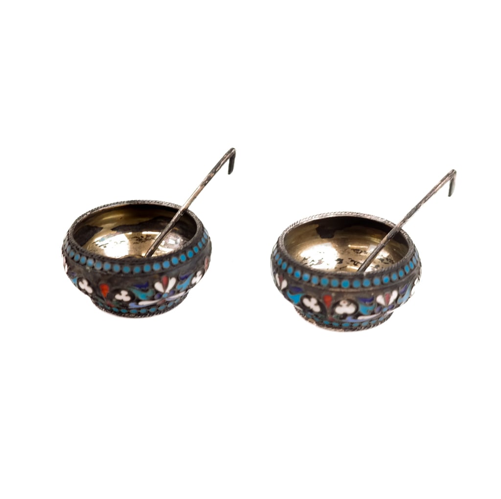 Pair of 1896 Russian Enameled Silver Salts (1 of 11)