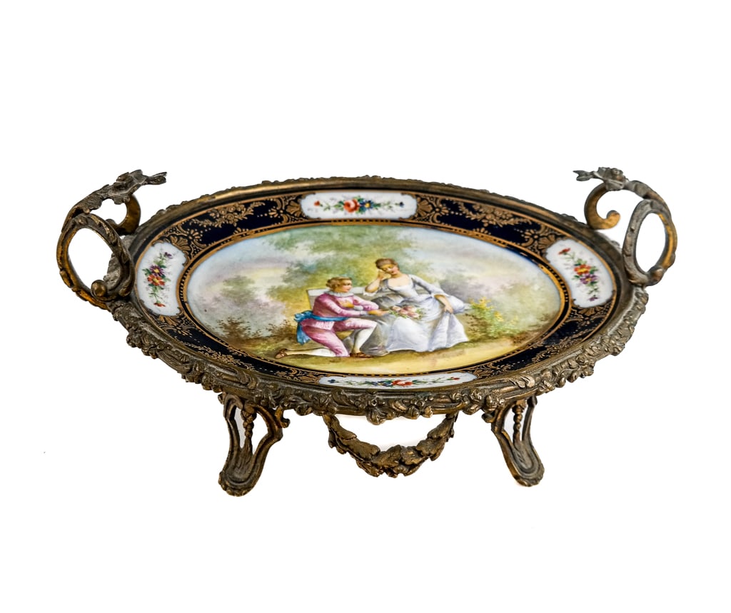 French Bronze and Porcelain Oval Compote (1 of 9)