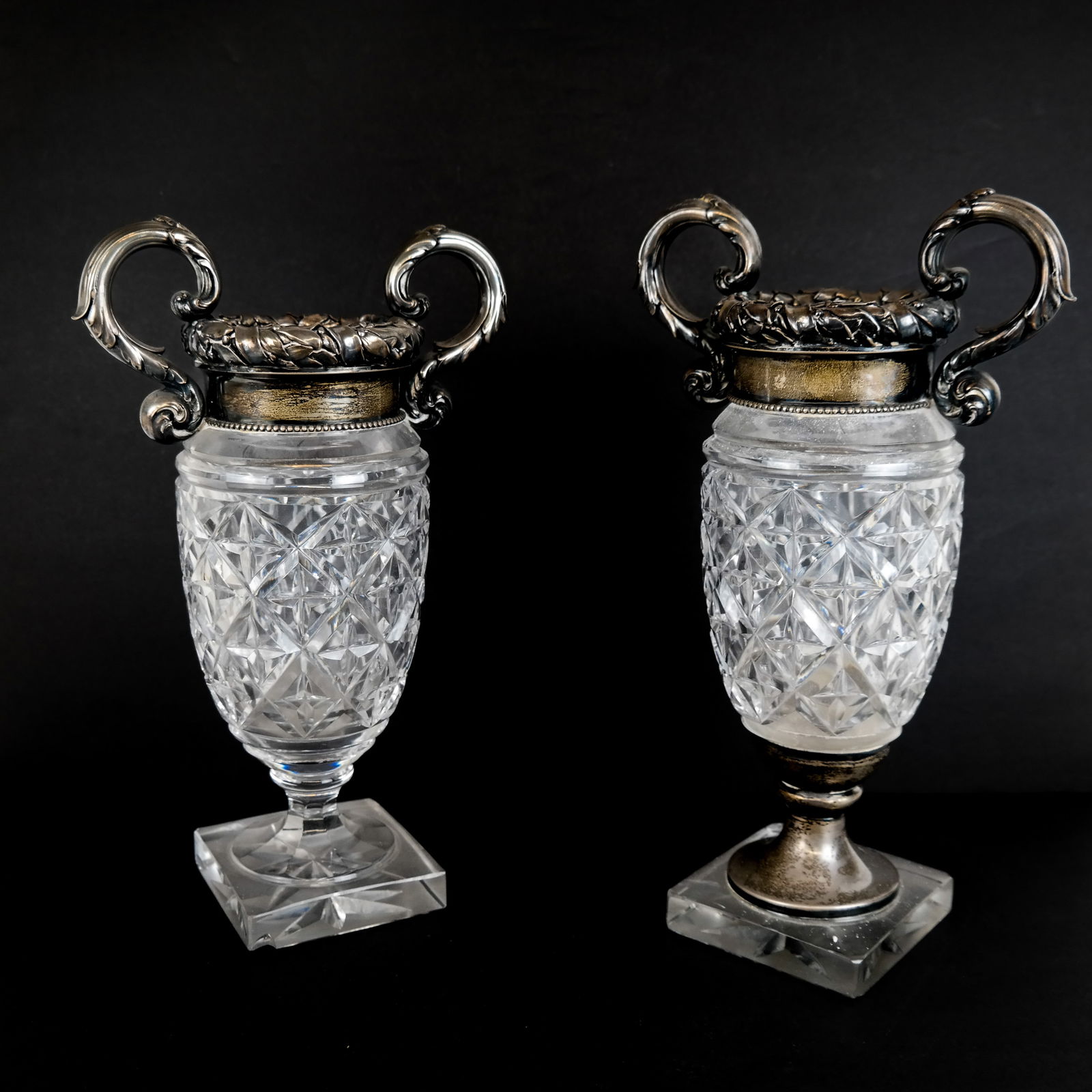 Pair of Glass and Silver Plate Vases (1 of 9)