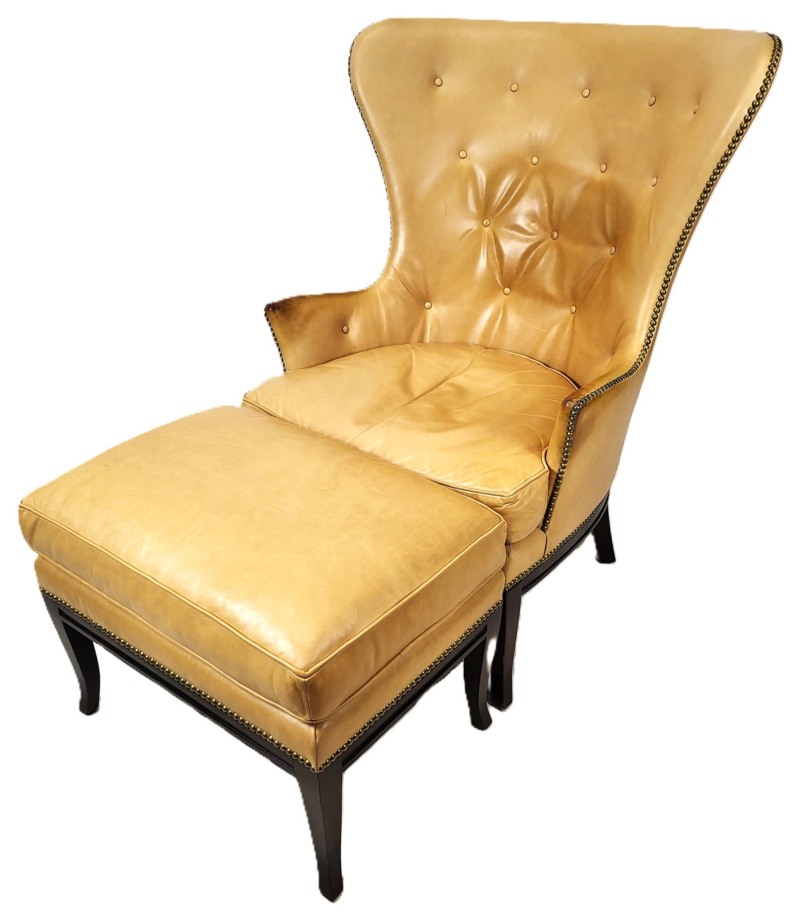 Leather Wingback Chair and Ottoman (1 of 20)