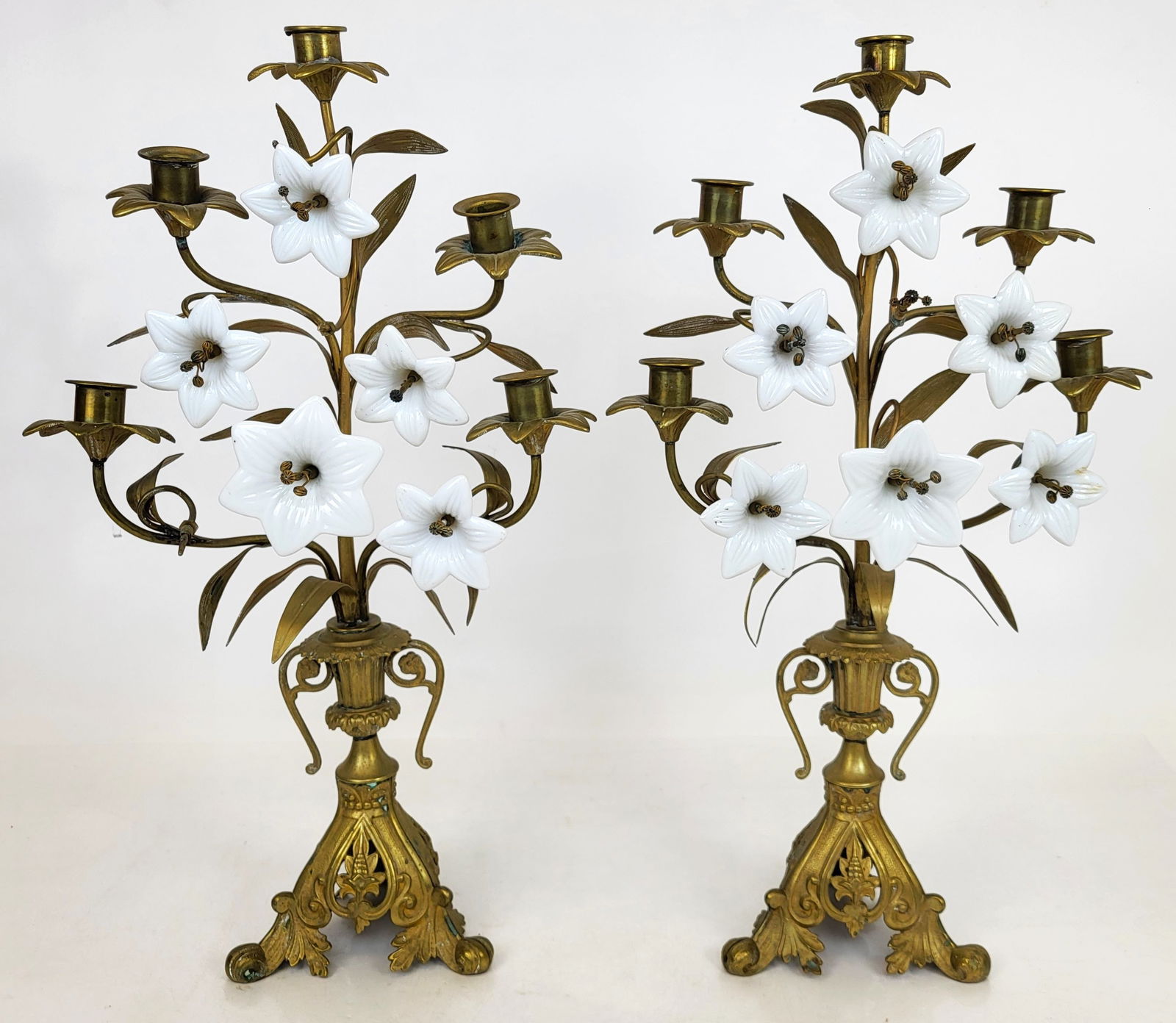 Brass and Milk Glass Altar Sticks, 2 (1 of 17)