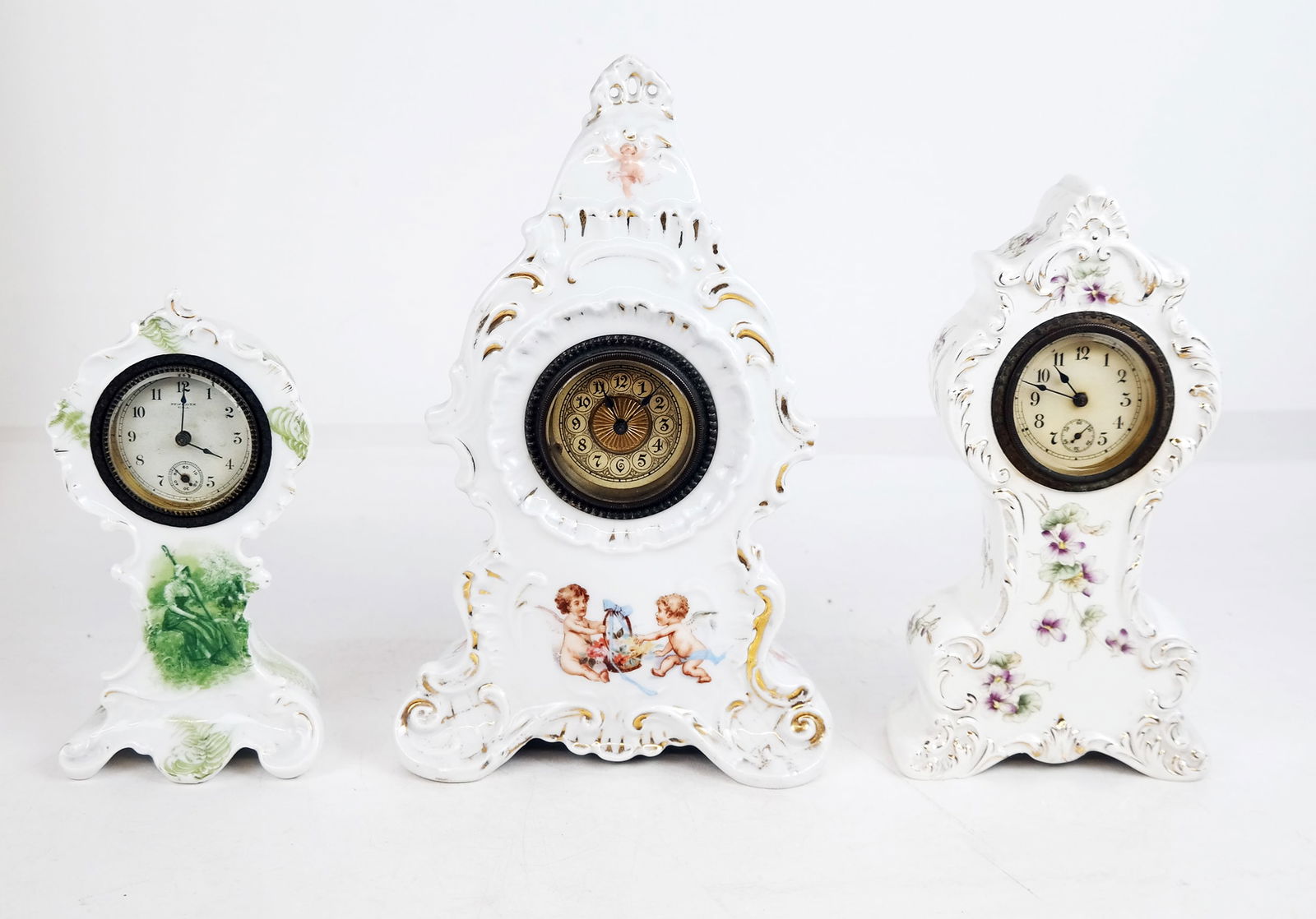 Three Victorian Porcelain Mantle Clocks (1 of 10)