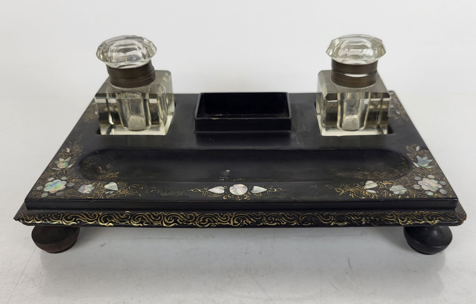 Victorian Inkwell w/ Mother-of-Pearl Inlay (1 of 16)
