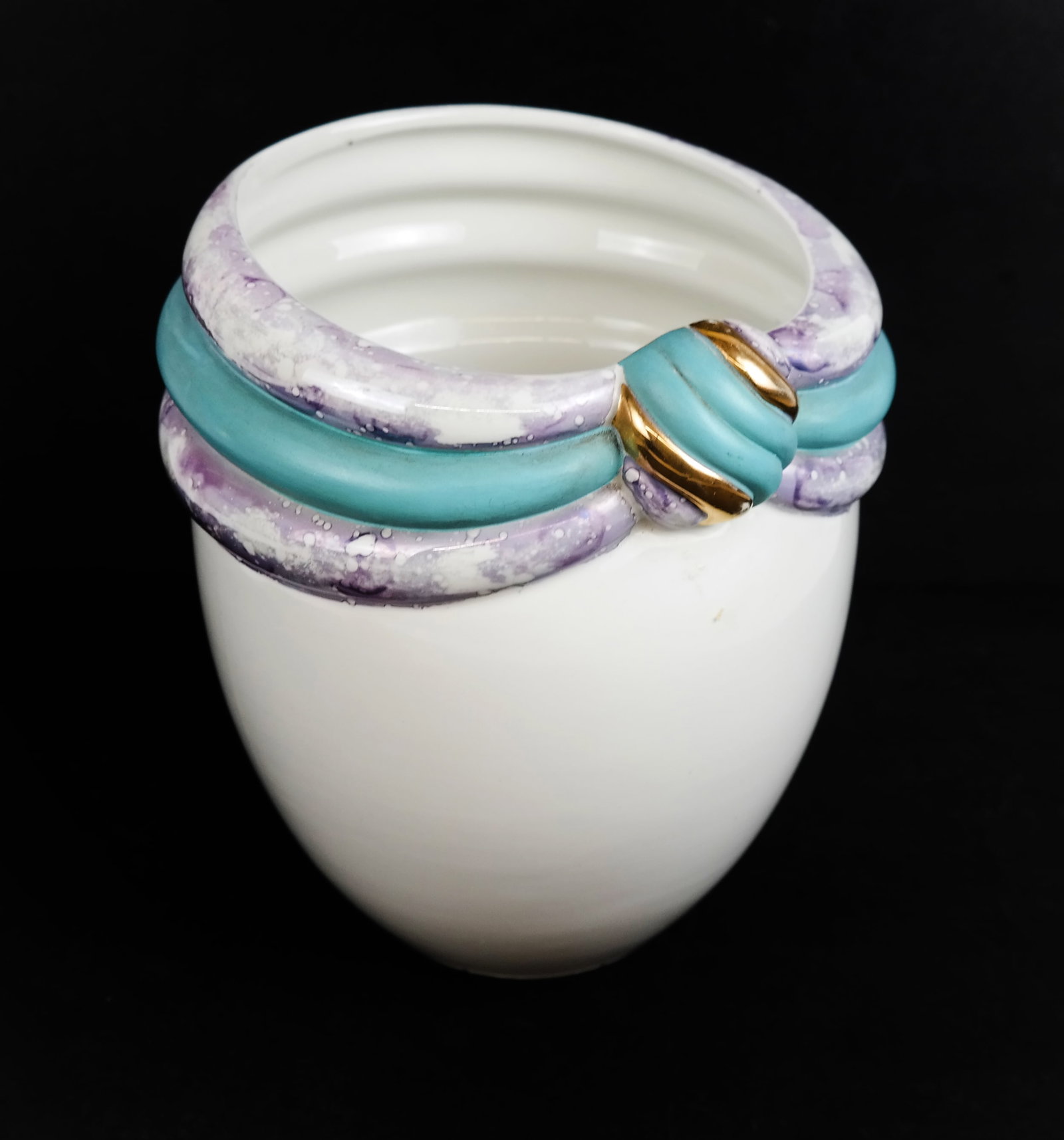 Late 20th C. Italian Vase: Late 20th century porcelain vase marked "Made in Italy", signed in gilt on side. [8" H x 7 1/2" W x 8" D]. In overall good condition, with no losses. Condition reports and requests for additional phot