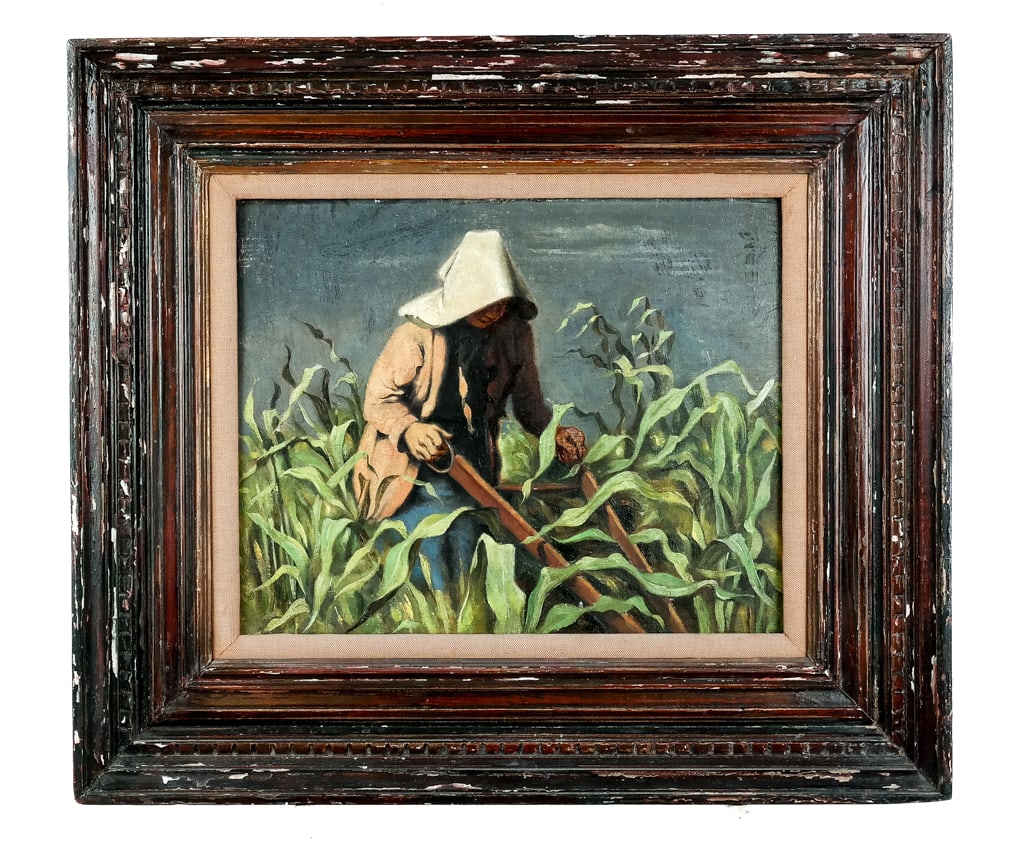Georges SCHREIBER: Woman w/ Plow - Oil on Panel (1 of 18)