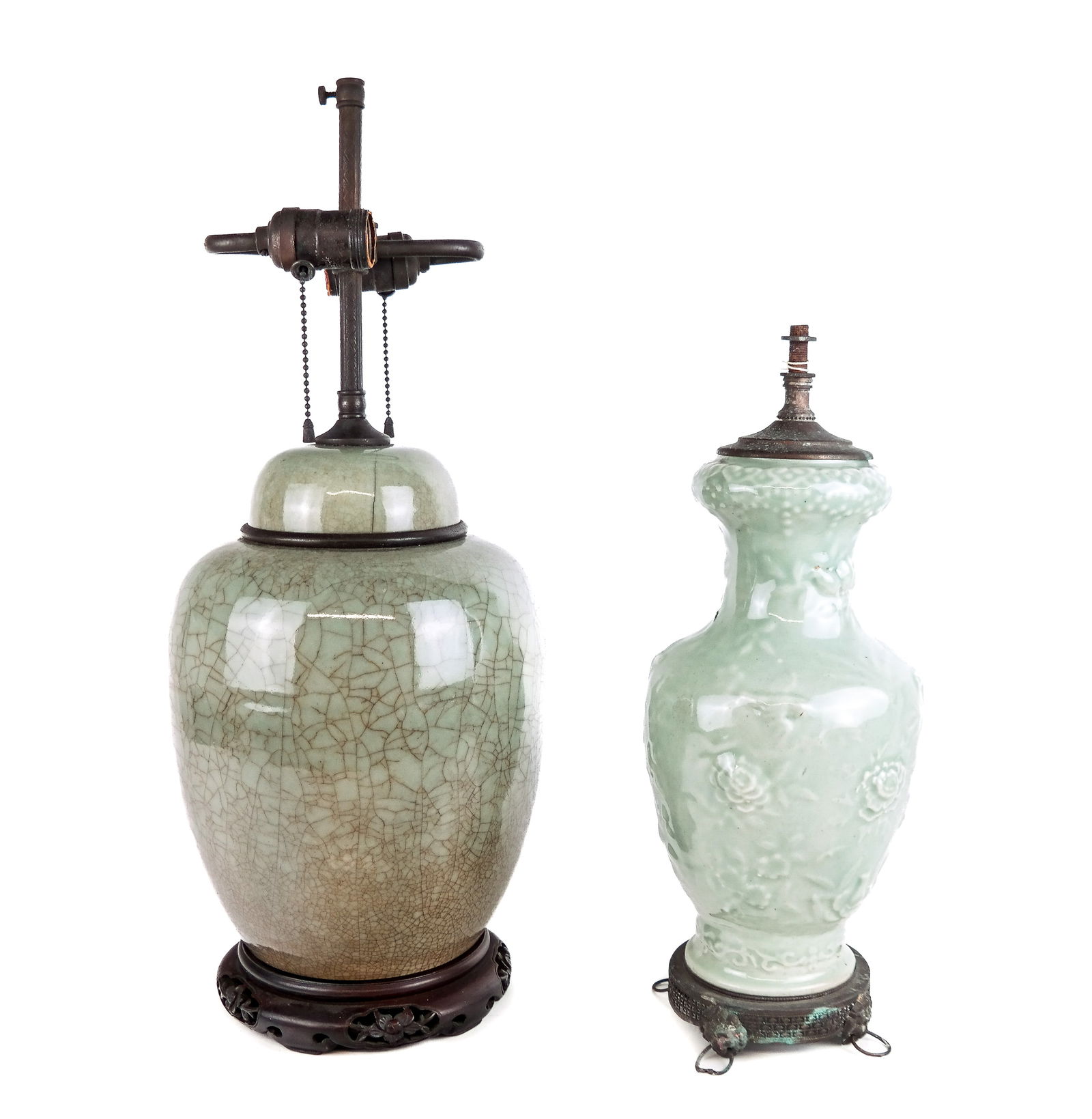 Chinese Caledon Vessels Mounted as Lamps (2) (1 of 17)