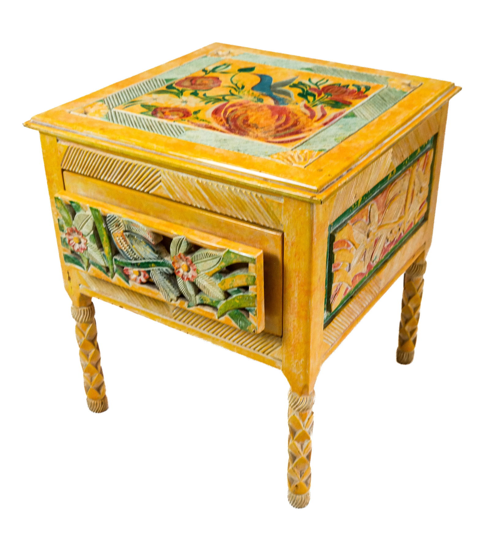 Mexican Folk Art Carved & Painted Side Table (1 of 10)