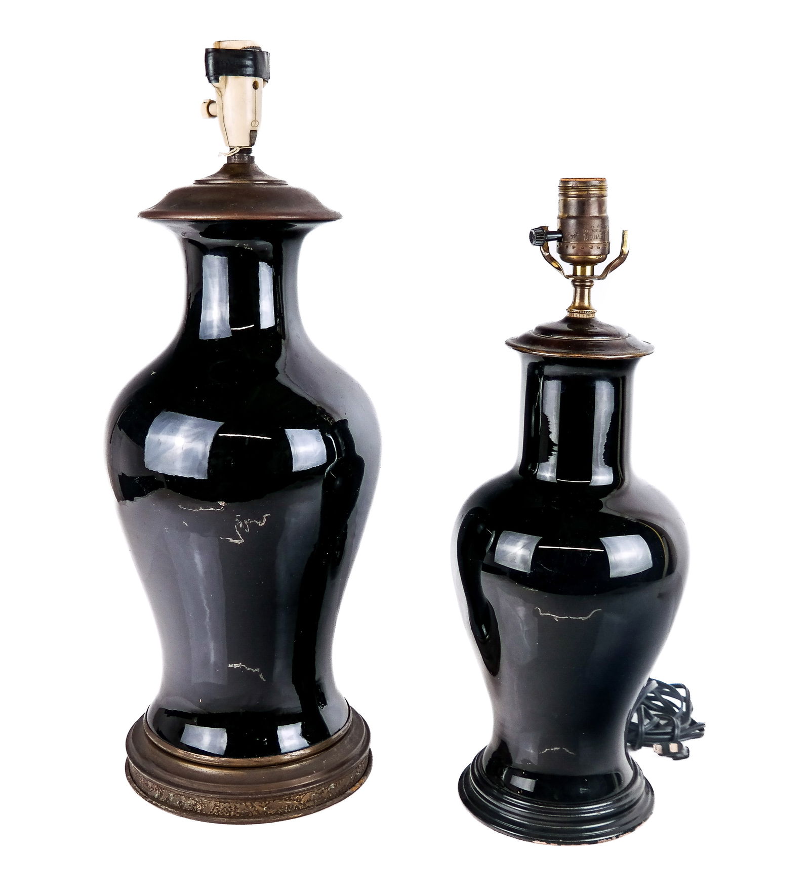 Chinese Mirror Black Vases Mounted as Lamps (2) (1 of 10)