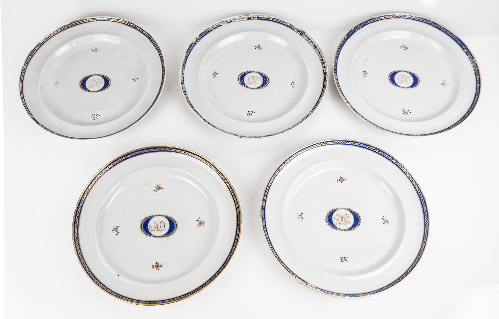Set of Chinese Export Gilt-Monogrammed Plates (5) (1 of 10)